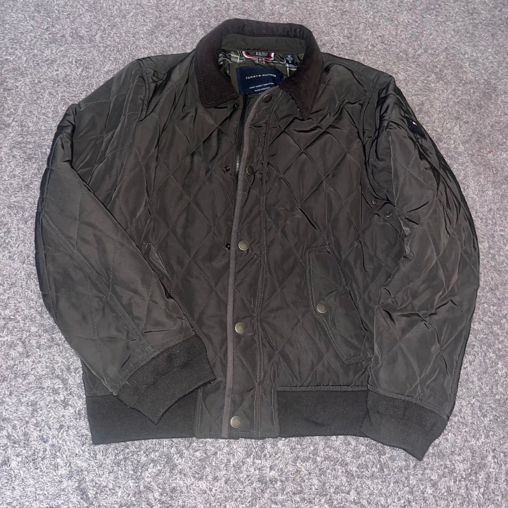 Tommy Hilfiger Mens Quilted Bomber Jacket Olive Green Medium